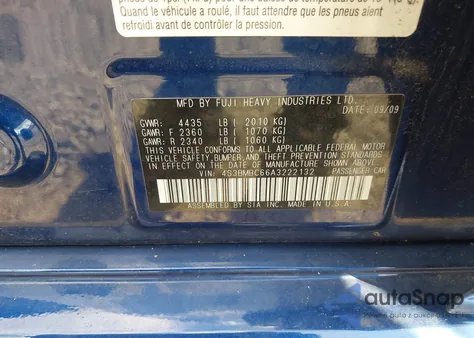 2010 Subaru Legacy 2.5I Premium z USA, uszkodzony, nr VIN 4S3BMBC66A3222132